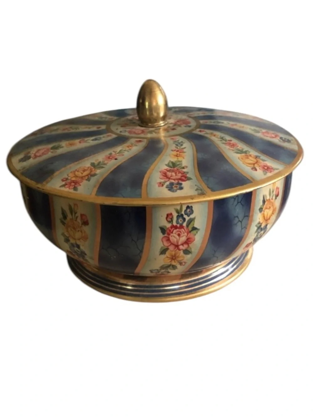 Vintage Round Floral Tin Made in Belgium